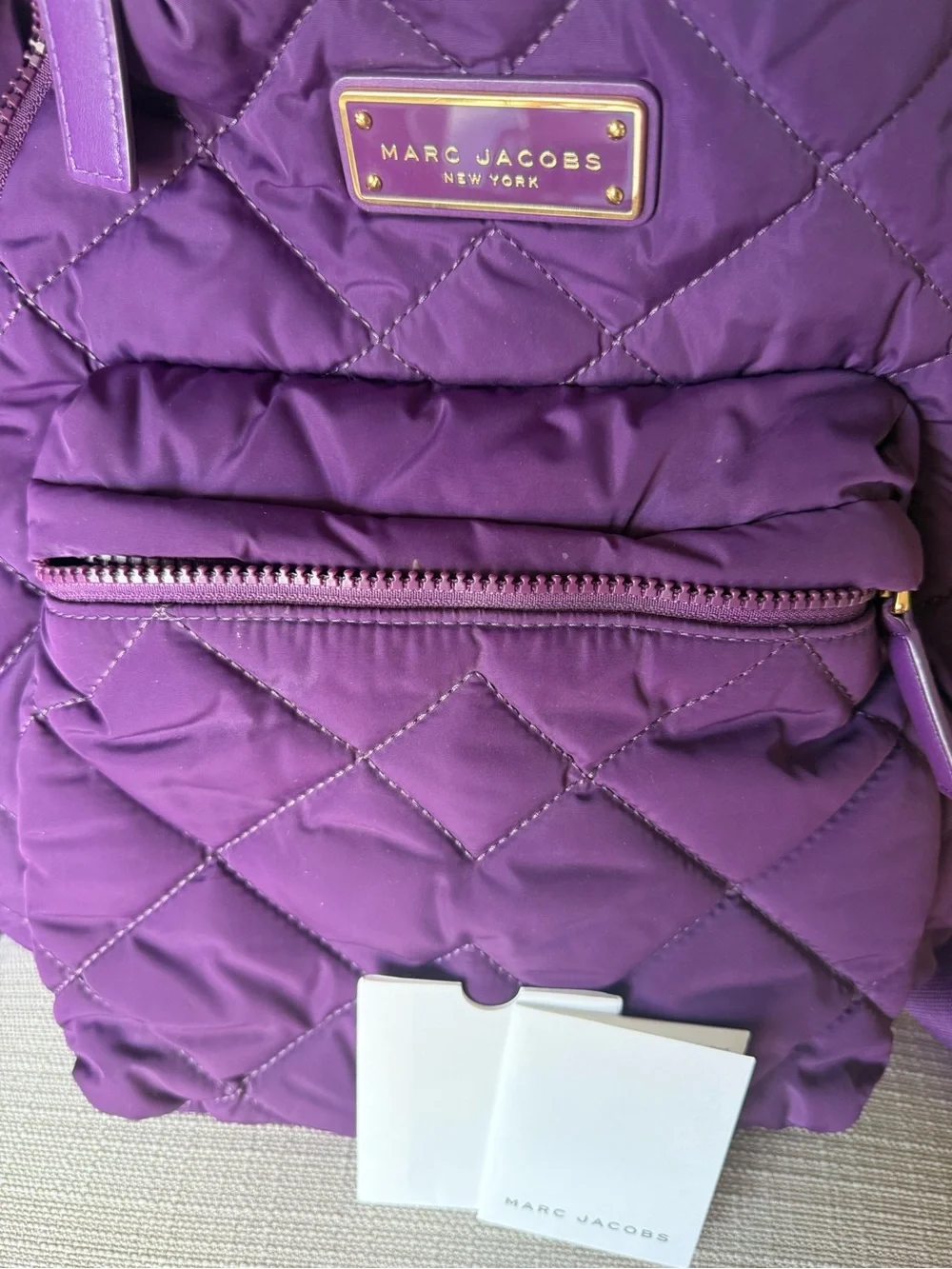Marc Jacobs Purple Quilted Nylon Backpack Gold Hardware Travel Bag